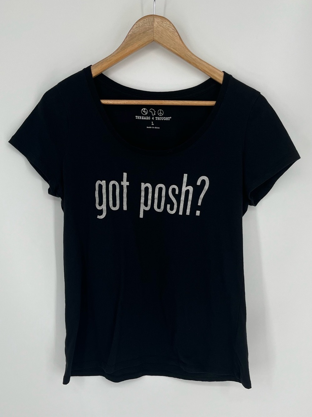 Threads 4 Thought Got Posh? Organic Cotton Blend Tee Women’s Size Large Black
